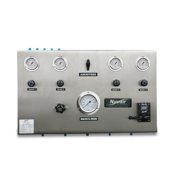 Nuvair 4-bank air/nitrox fill panel with regulator and inline Pro O2 Analyzer