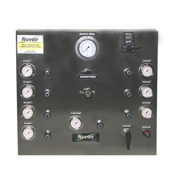 Nuvair 7-bank air/nitrox/oxygen fill panel with booster controls