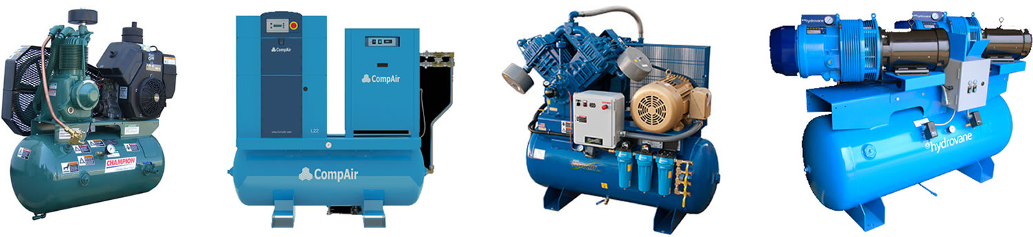 From left, Champion, CompAir, Quincy, and Hydrovane compressors Champion, CompAir, Quincy, and Hydrovane compressors.