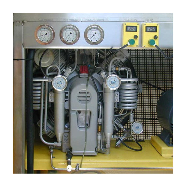 Nuvair compressor with stainless steel frame and gauges